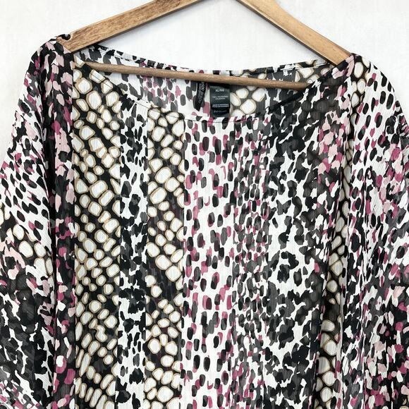Bisou Bisou Women Tunic Top Poncho Size XLarge Animal Print Sheer Mob Wife Flowy - Picture 4 of 8